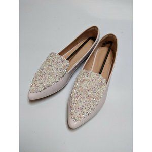 Ballet Flat Sparkle White Beaded 40 Women's Shoes